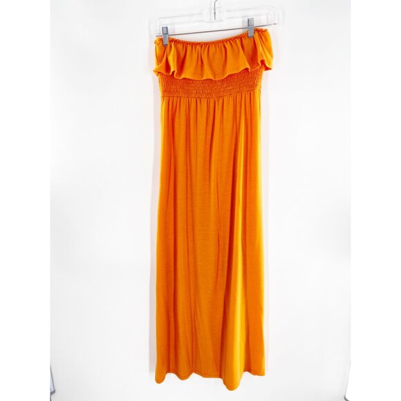 6 degrees Strapless Maxi Sundress Swimsuit Cover Size M Orange Ruffled - Picture 1 of 7